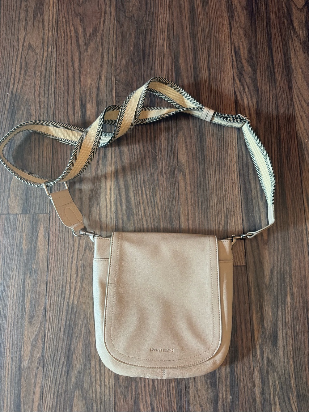 Lucky Brand Tan Crossbody with Patterned Adjustable Strap